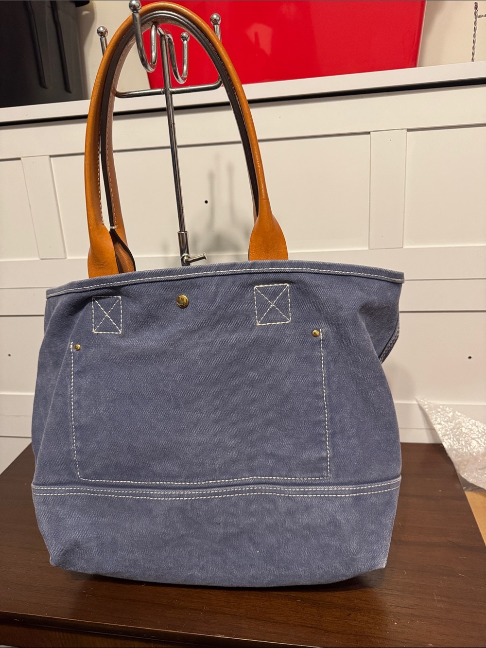 J.Crew Montauk canvas tote with Tan Leather Handles